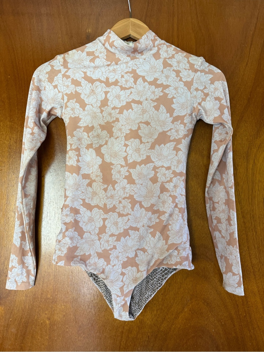 acacia swimwear Long-Sleeve Floral One-Piece Swimsuit in Beige and White